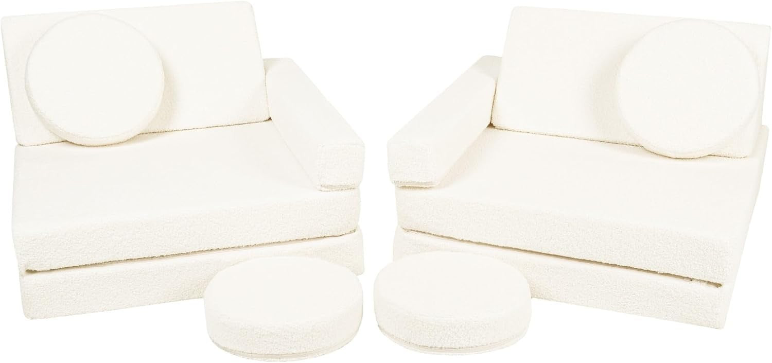 Modular Kids Play Sofa Set, 10-Piece Foam Blocks, Soft Bouclé Fabric