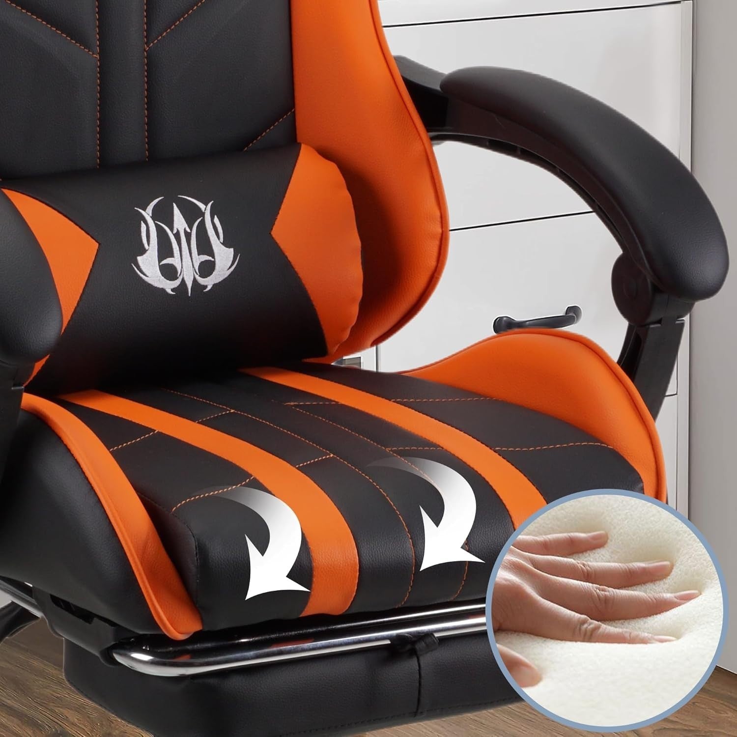 Ergonomic Orange Gaming Chair Recliner PU Leather Office PC Desk Seat