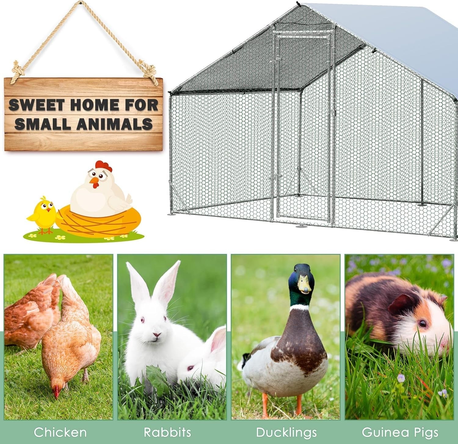 Large Walk In Chicken Coop 3x2m Galvanised Run UV Cover Cage
