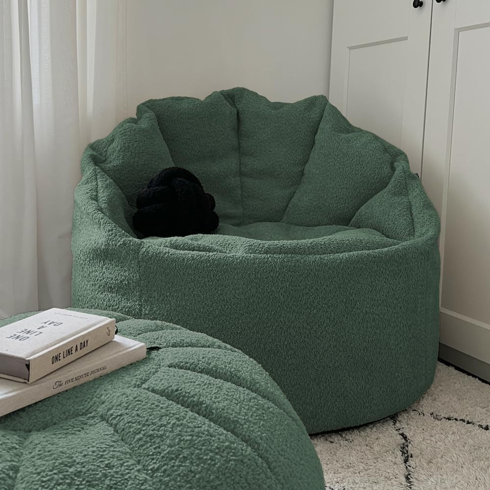 Luxury Bean Bag Chair Adult Lounger Soft Fabric Snug Cinema Seat Moss Green
