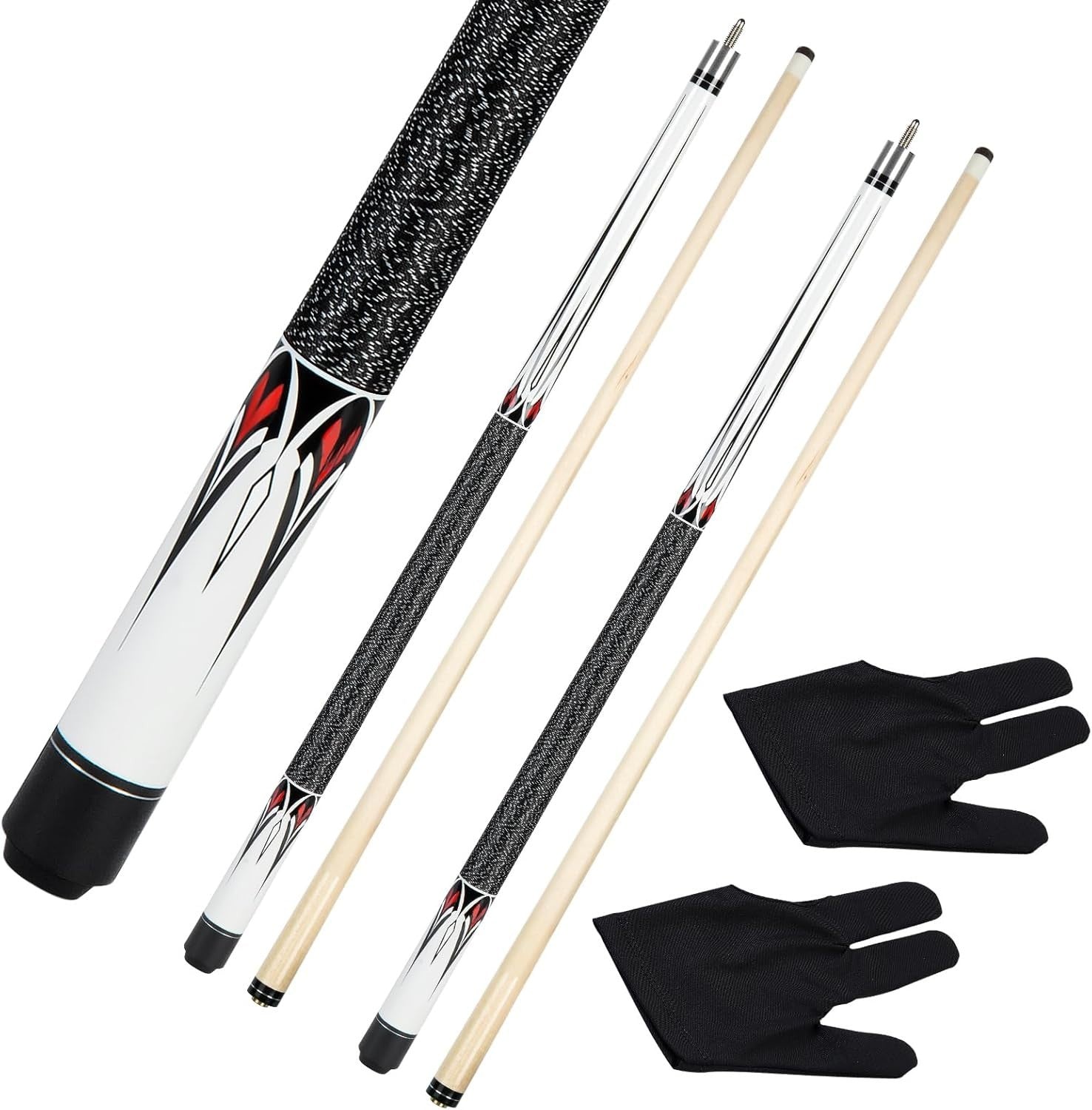 58in Half Joint Maple Pool Cue 13mm Leather Tip 19/20oz Gift Pack