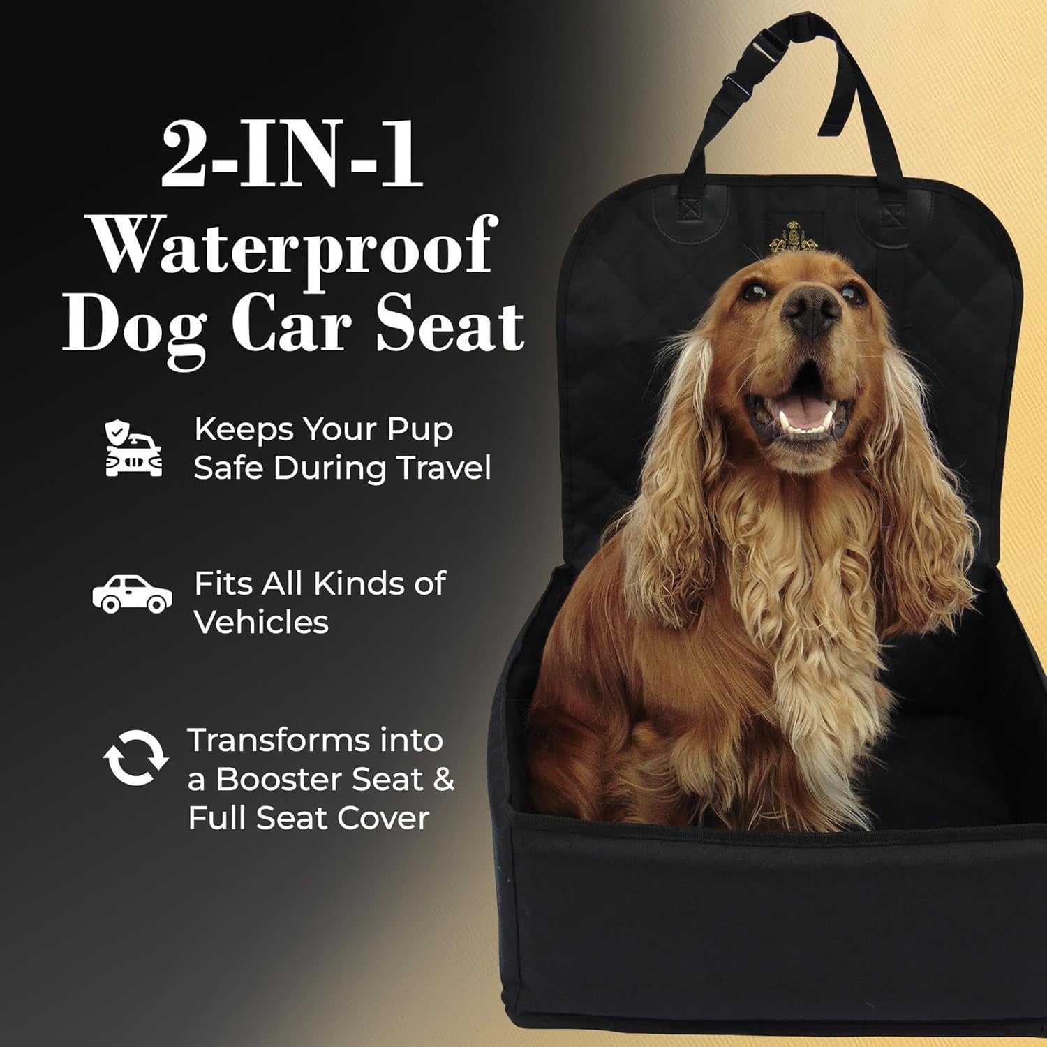 Waterproof Dog Booster Car Seat 2 Safety Belts Travel Bed Black