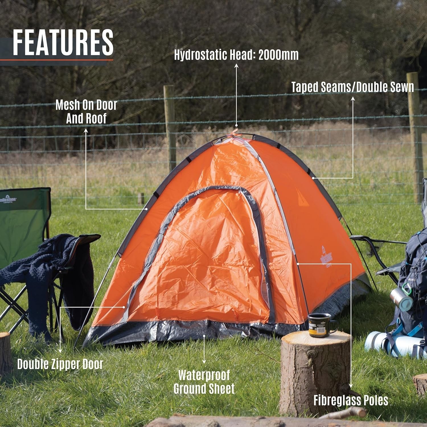 1 Person Camping Tent Waterproof Lightweight Festival Dome