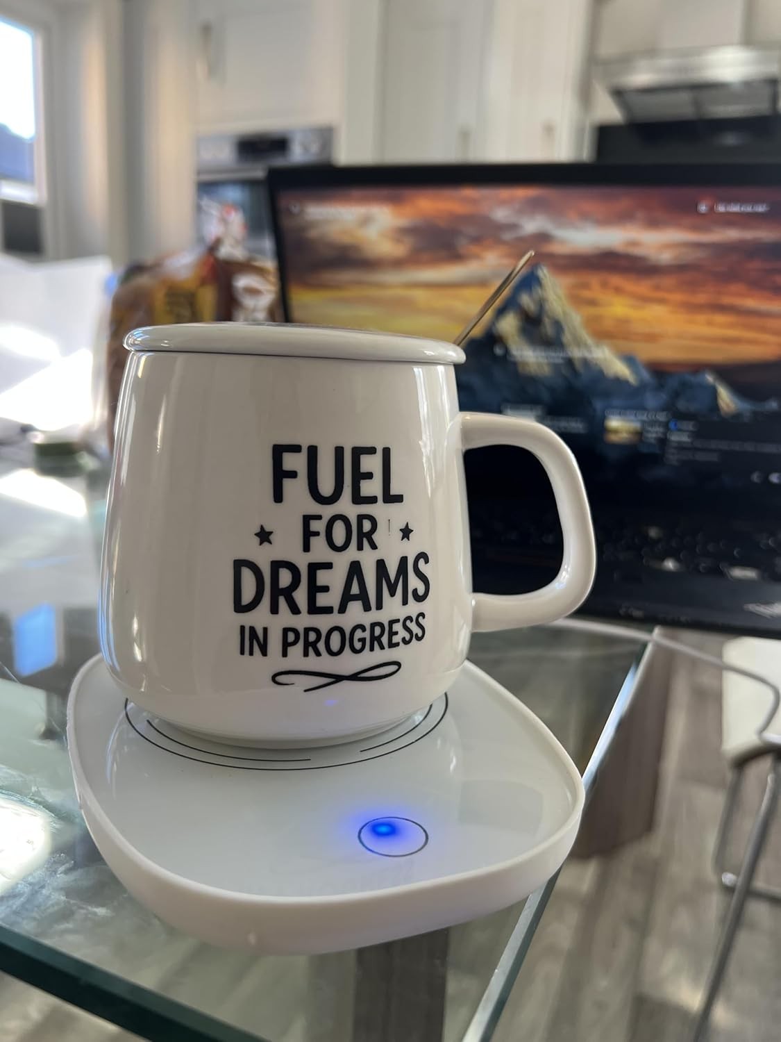 Ceramic Coffee Mug Set with USB Warmer Plate Spoon