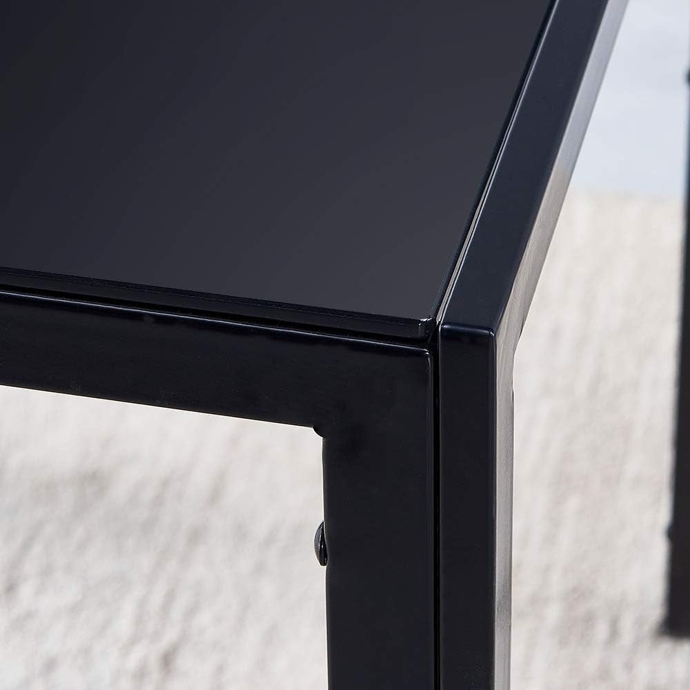 Modern Black Glass Dining Table 75cm Square Tempered Top Metal Legs Small Space