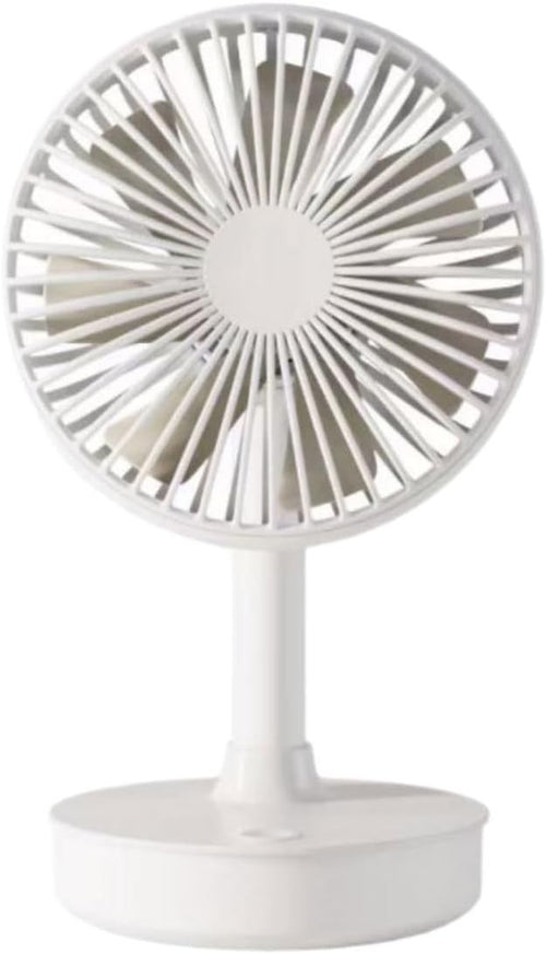 White Portable Table Fan – Lightweight USB Rechargeable 3-Speed Handheld Cooling