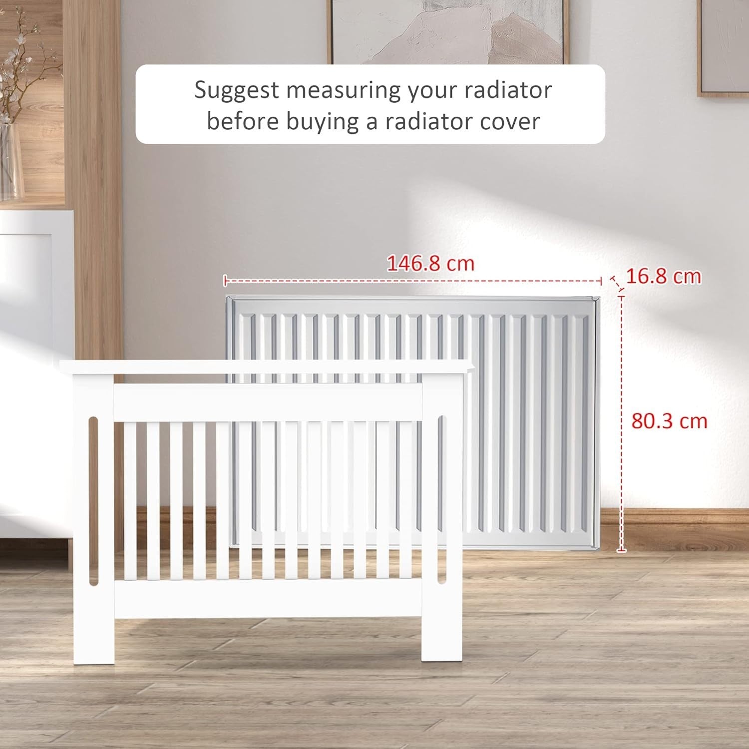 Large White Radiator Cover MDF Slatted Modern Painted Cabinet Heat Efficient
