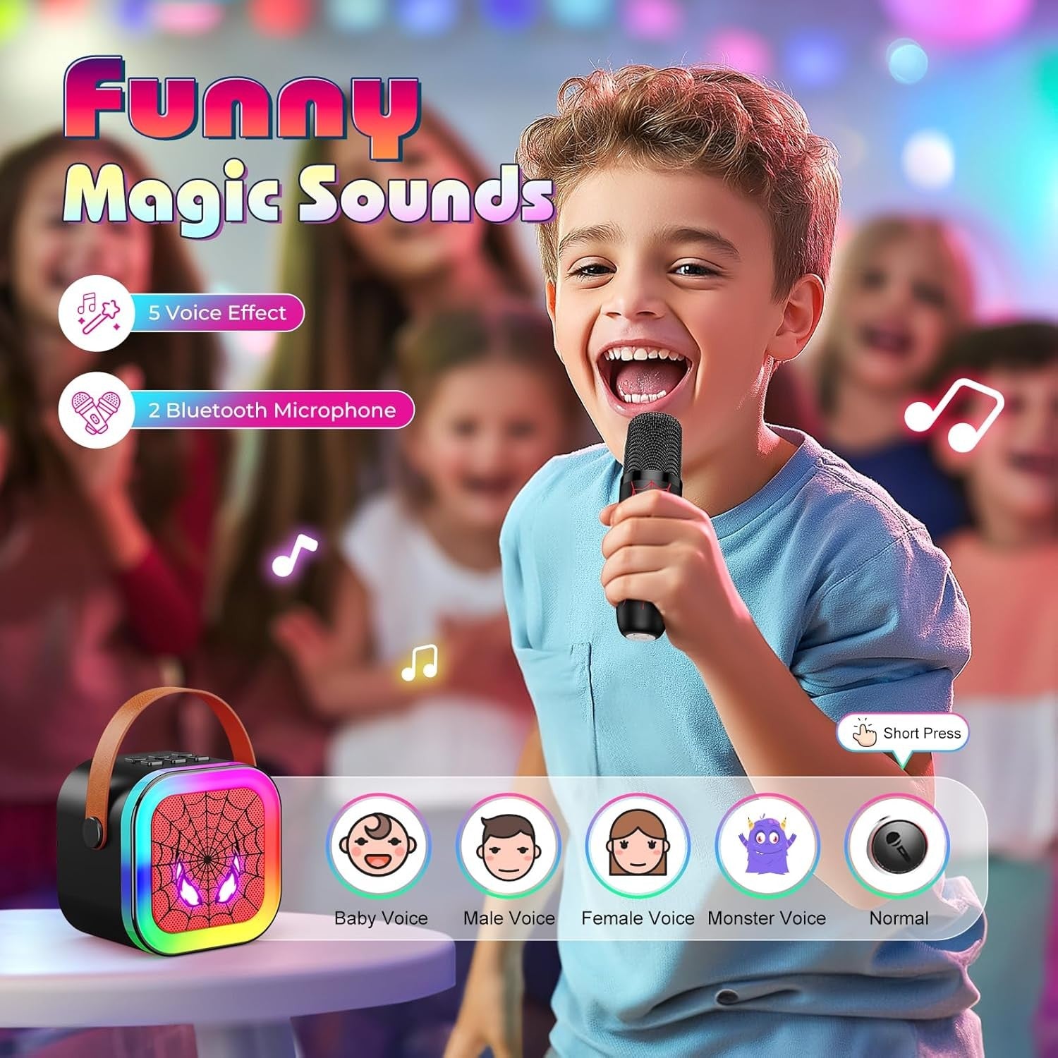 Kids Karaoke Machine 2 Wireless Mics Bluetooth