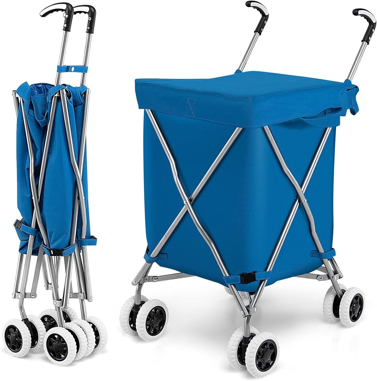 Large 90L Folding Shopping Trolley 8 Wheel Push Cart Waterproof Bag