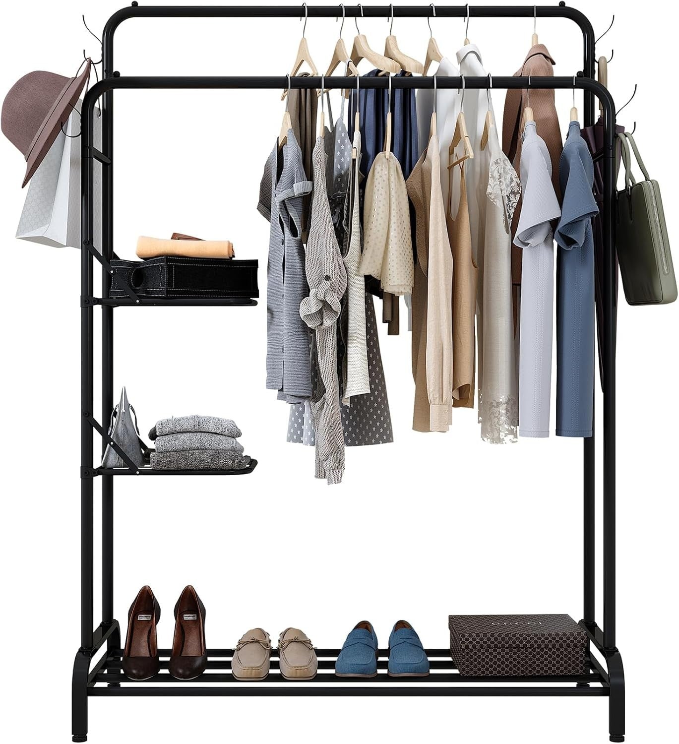 100KG Heavy Duty Clothes Rail With Shelves & Double Rods