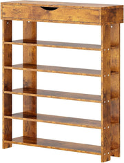 5-Tier Wooden Shoe Rack with Drawer, Space-Saving Storage Shelf 75x30x94cm