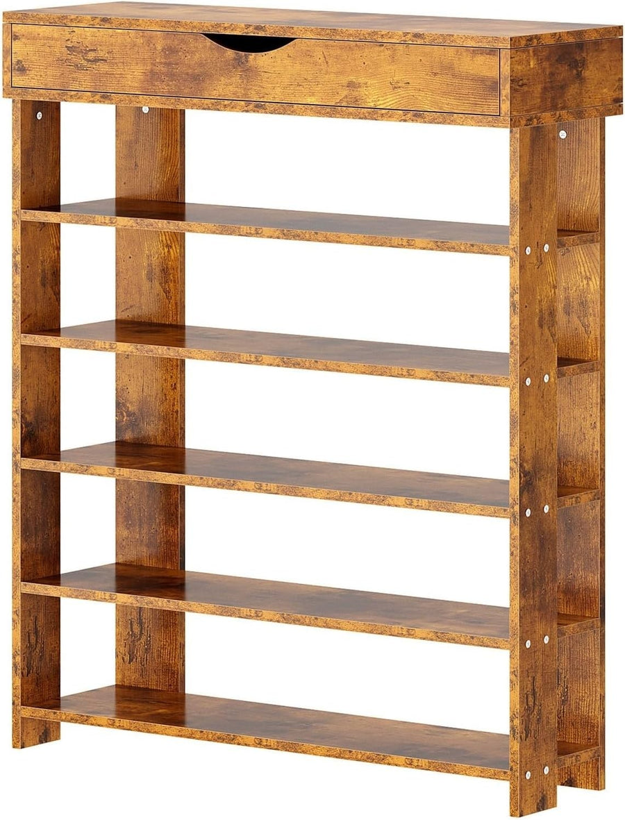 5-Tier Wooden Shoe Rack with Drawer, Space-Saving Storage Shelf 75x30x94cm
