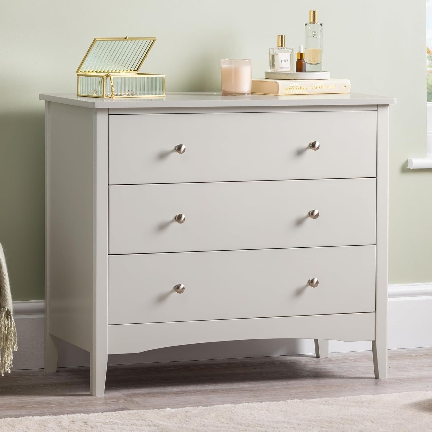 Natural 3 Drawer Chest, MDF Storage Unit, Chrome Handles, 80cm Wide