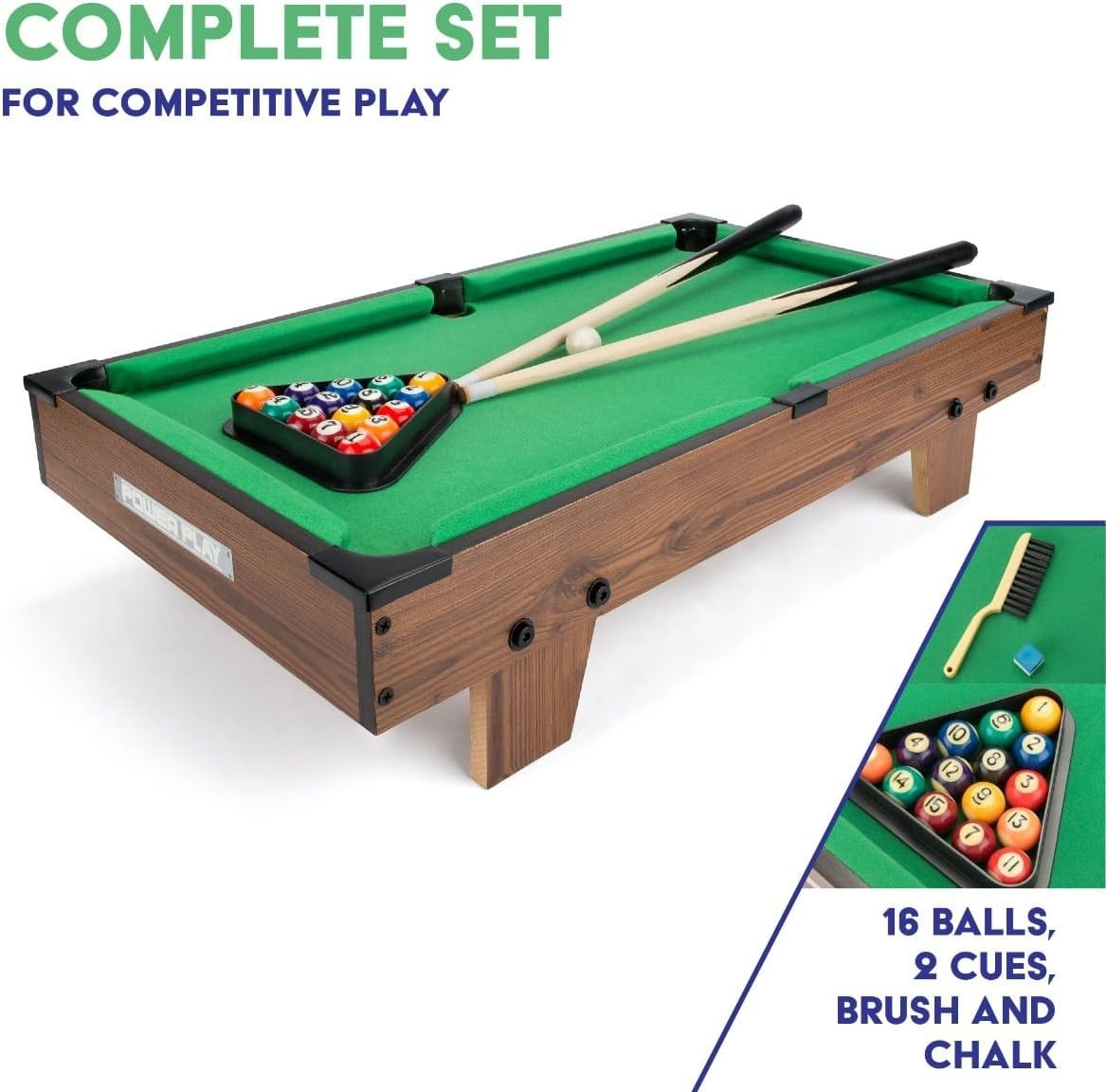 25in Tabletop Pool Table Game Portable Wooden Mini Billiards Set