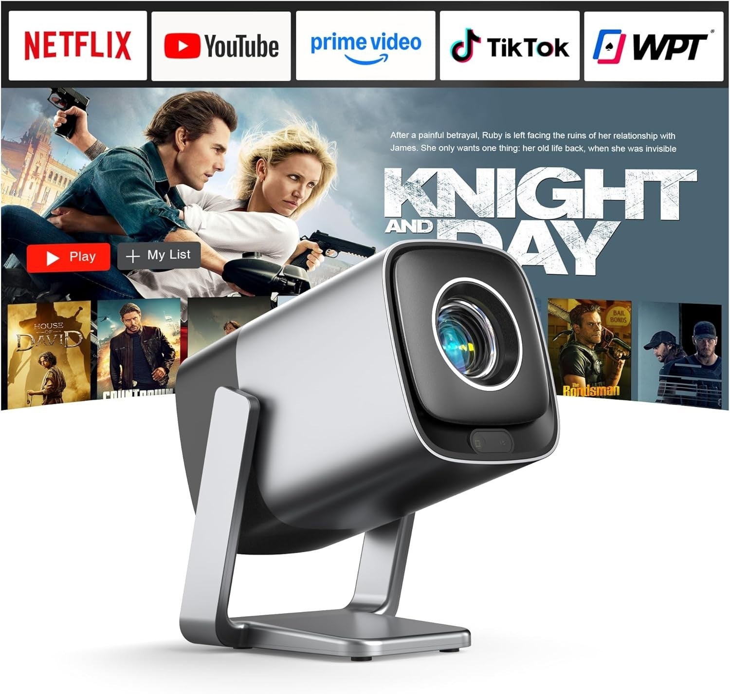 Mini Smart 1080P Projector Netflix WiFi 6 Bluetooth Auto Focus
