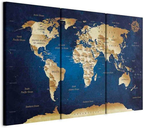 World Map Canvas Wall Art 3 Panel Large Wall Decor Modern Home Office Print