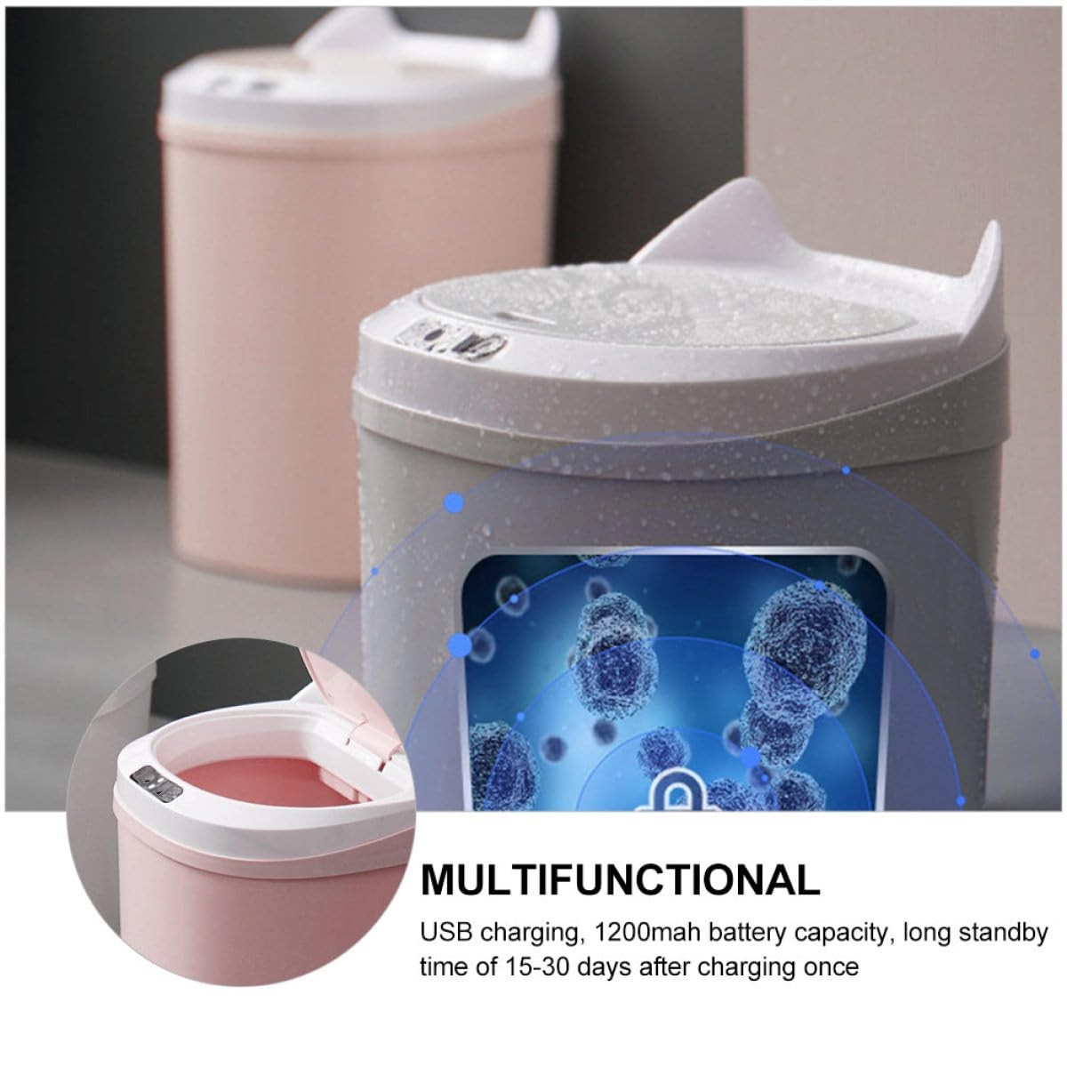 17L Touchless Smart Sensor Trash Can Rechargeable Pink