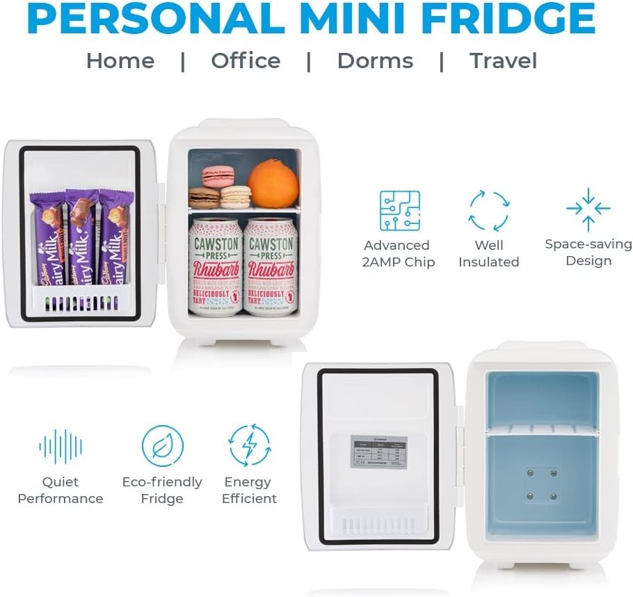 4L Mini Fridge Cooler & Warmer Portable USB AC Compact White/Blue