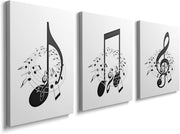 Black White Music Wall Art Set of 3 Framed Canvas 30x40cm Prints