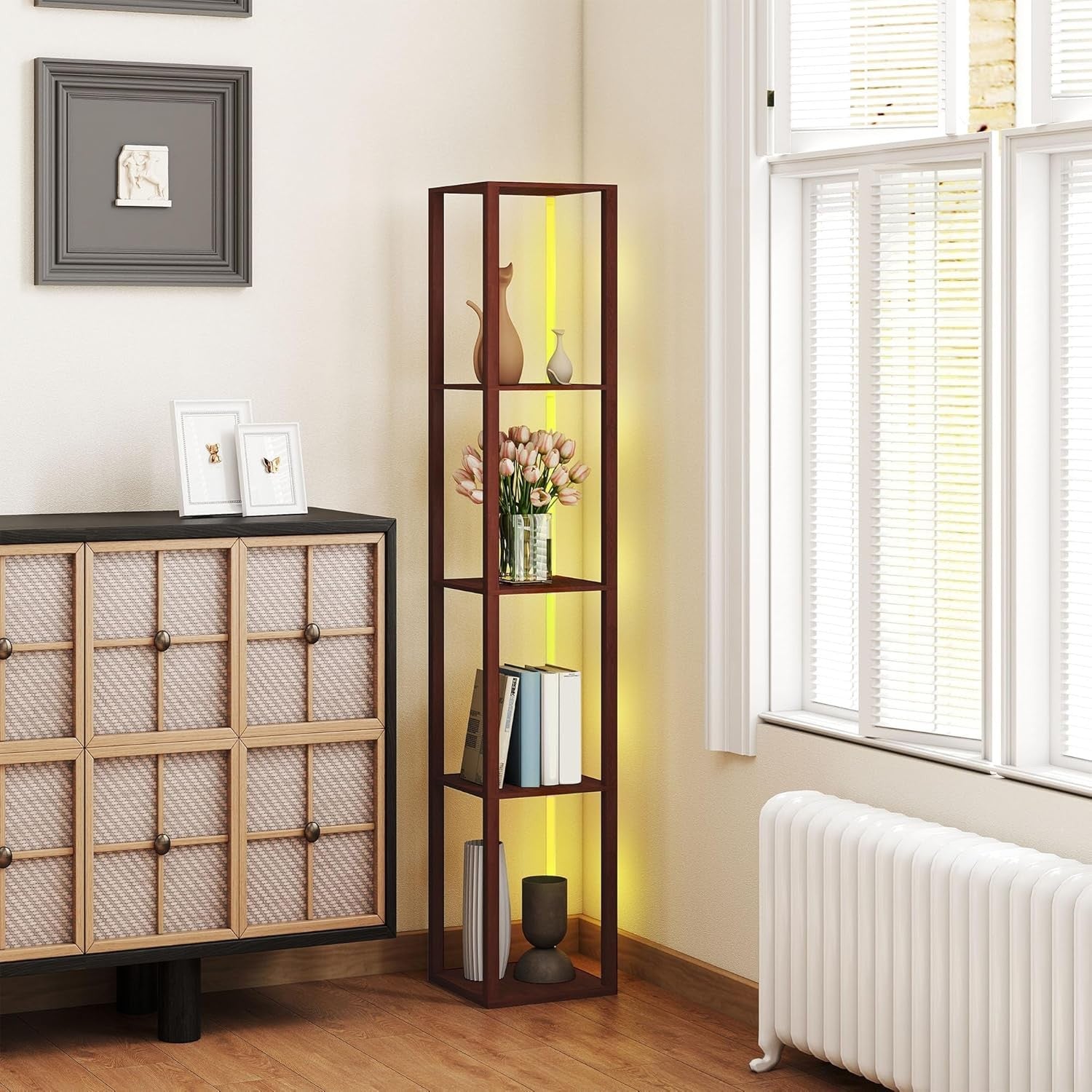 RGB LED Floor Lamp with Shelves Dimmable Remote Control Modern Corner Light