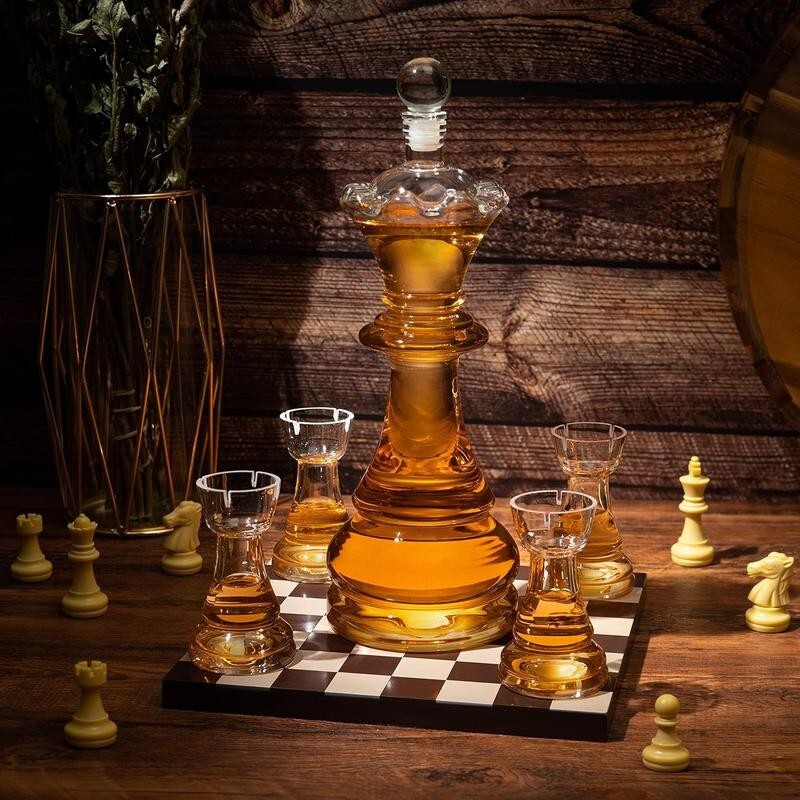 Chess Whiskey Decanter Set with Glasses & Board – Unique Gift for Men