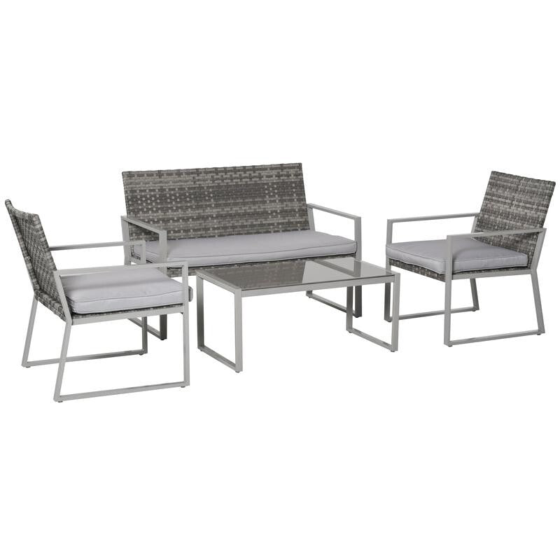 4 Seater Rattan Garden Furniture Set Sofa Chairs Coffee Table Grey Patio