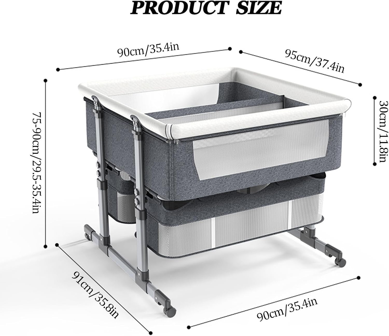 Twin Baby Crib Bassinet Adjustable Bedside Cot with Storage & Mattress Brown