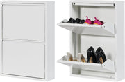 Slim Wall Mounted 2 Drawer Shoe Cabinet Metal Organizer Space Saver White