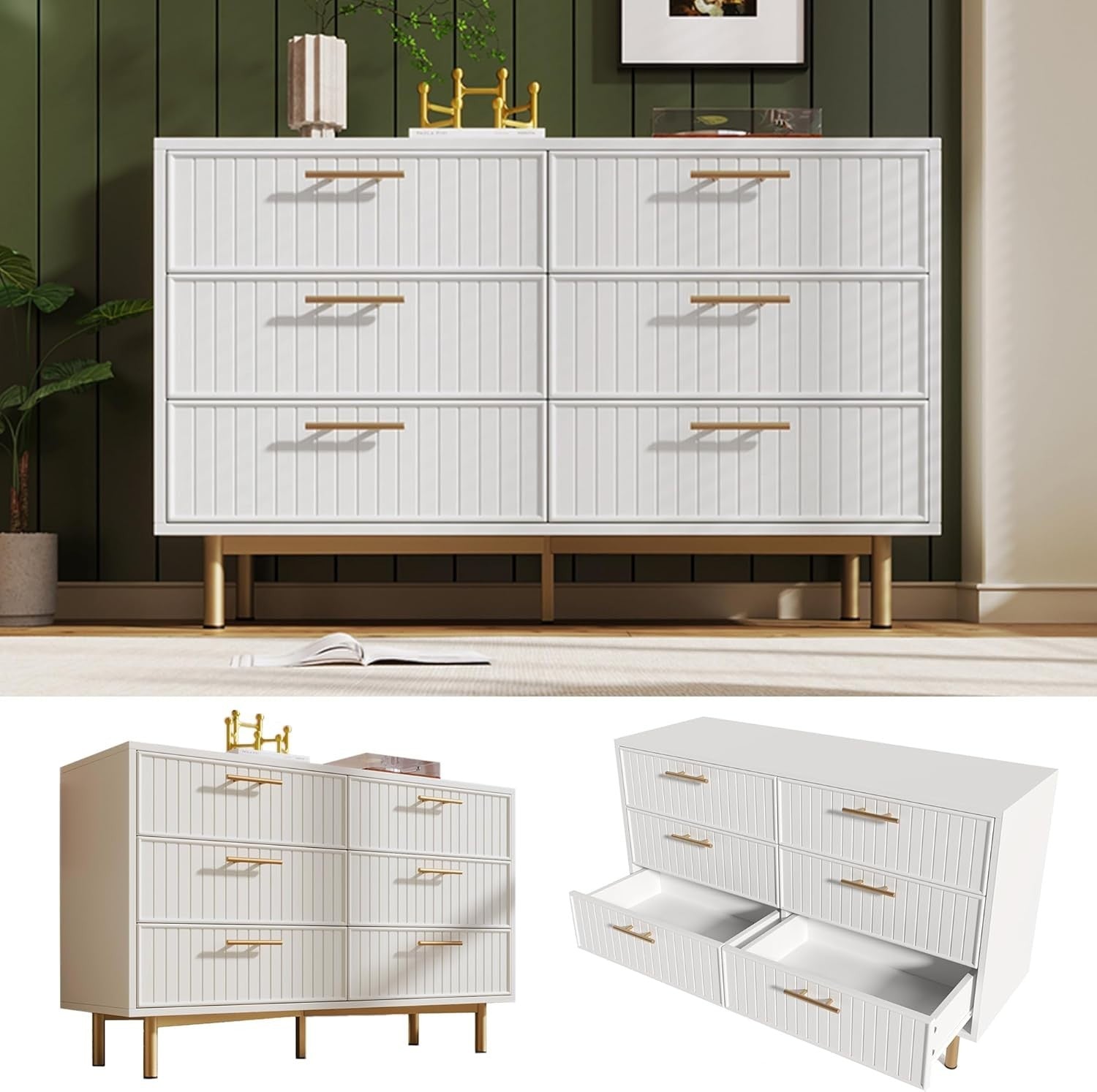 Adjustable 6-Drawer Chest Storage Cabinet for Living Room & Hallway, Modern Styl