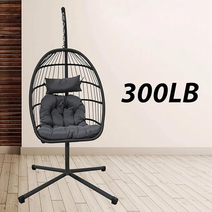 Hanging Egg Chair with Stand – 350lbs Steel Frame, Cushions, Waterproof Cover