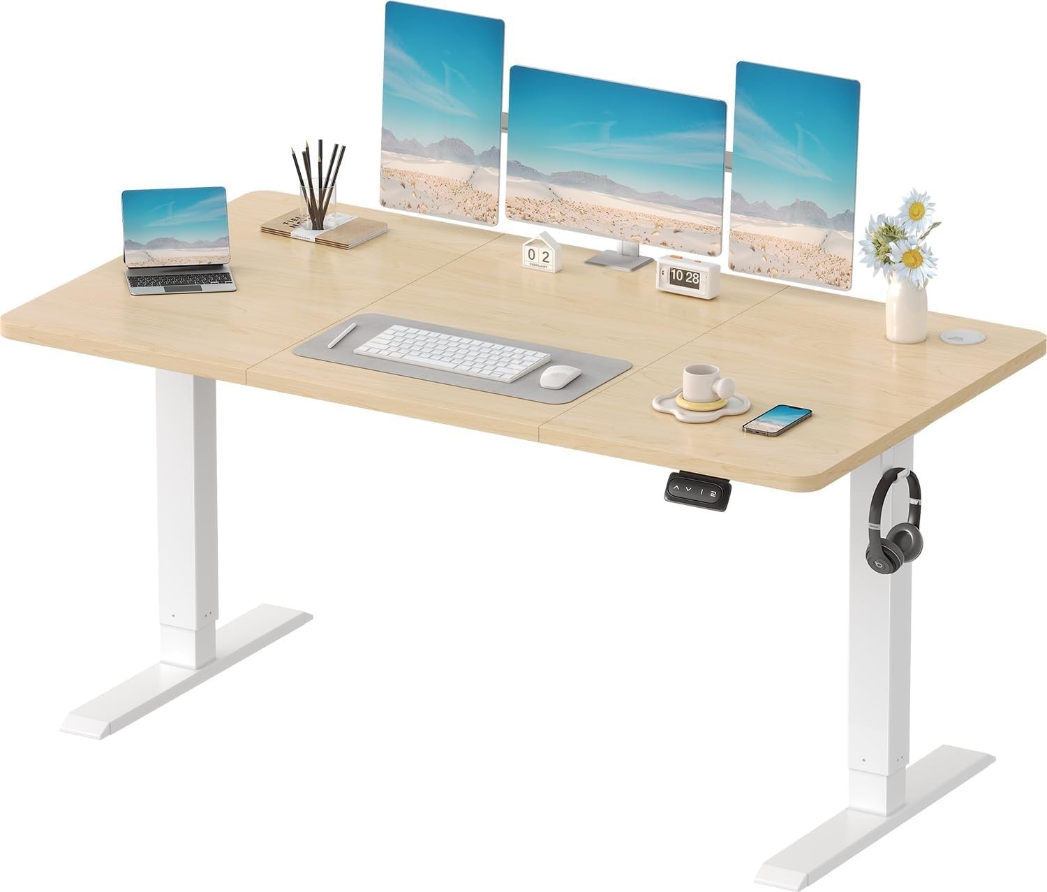 Electric Standing Desk 140x60cm Adjustable Sit Stand Table W/Memory Panel, Beige