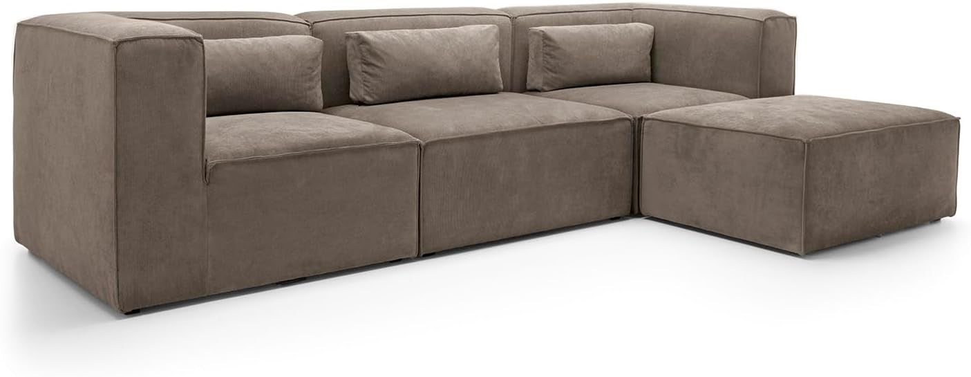 Brown Corner Sofa 4 Seater | L Shaped Chenille Couch | Reversible Modular