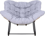 Outdoor Patio Rocking Chair with Oversized Cushion Ergonomic Metal Frame Grey