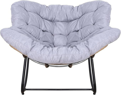 Outdoor Patio Rocking Chair with Oversized Cushion Ergonomic Metal Frame Grey