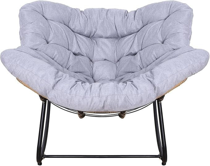 Outdoor Patio Rocking Chair with Oversized Cushion Ergonomic Metal Frame Grey