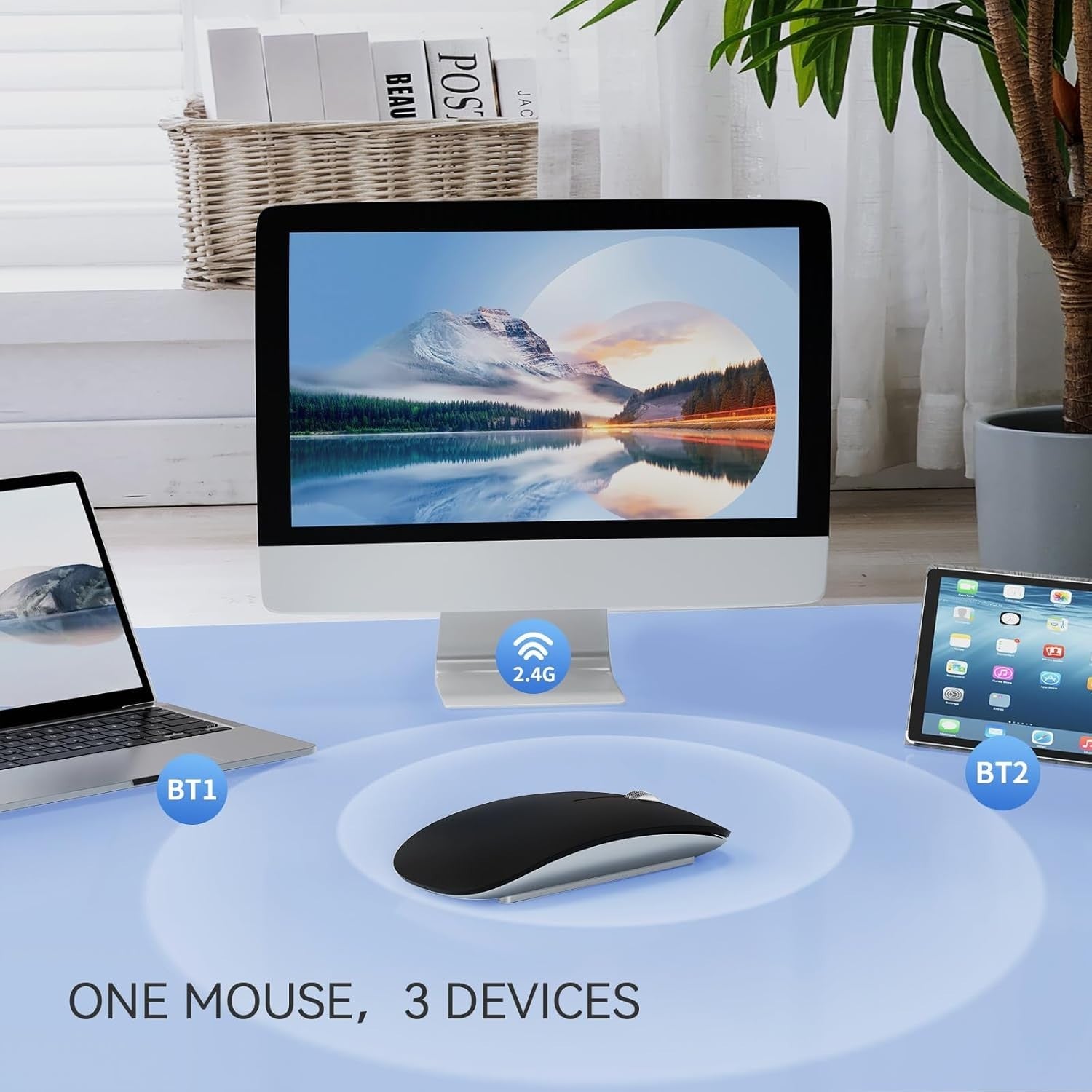 Ultra Slim Silent Bluetooth Mouse Triple Mode Ergonomic Rechargeable Laptop