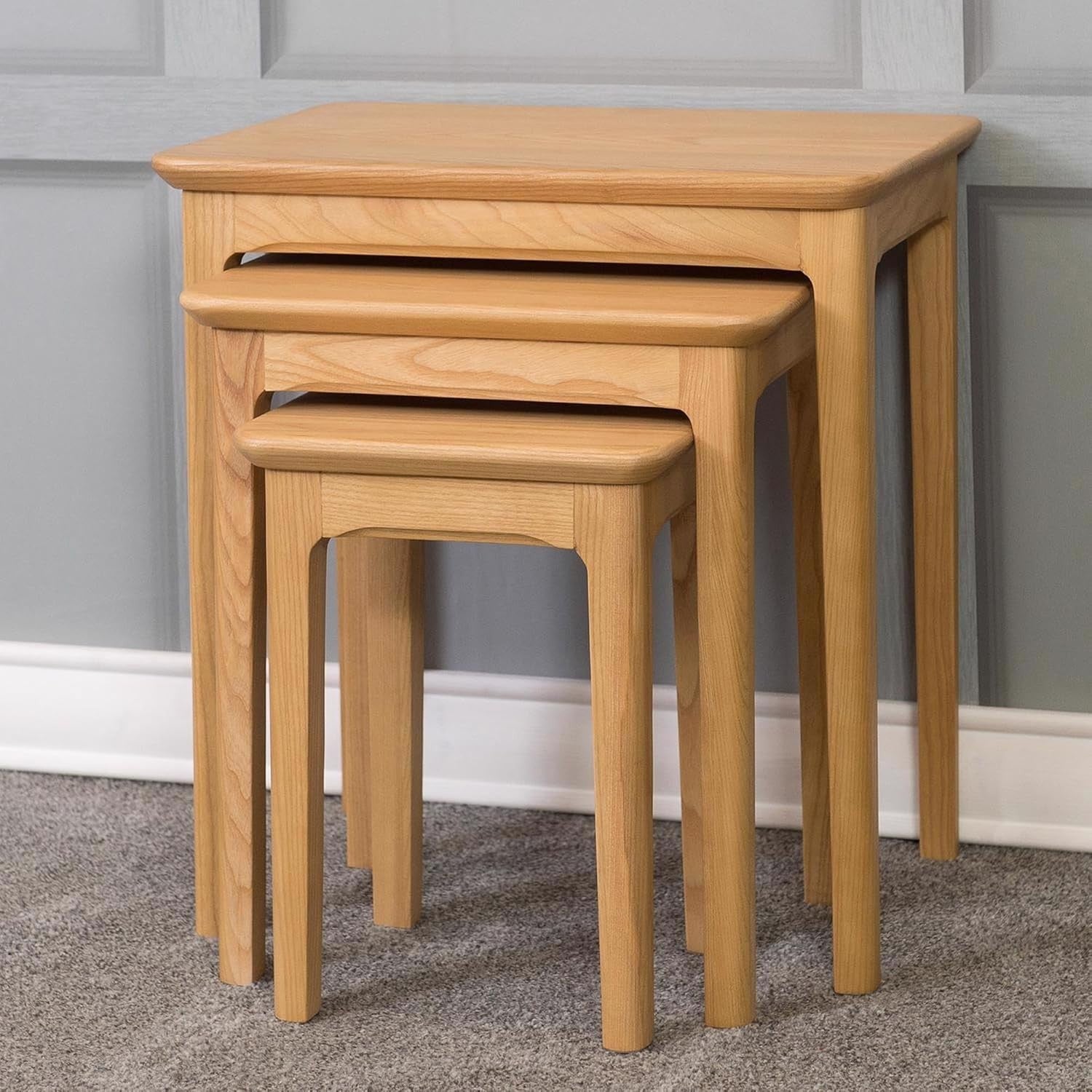 Natural Wood Nesting Tables Set 3 Side Lamp End Coffee Home Furniture