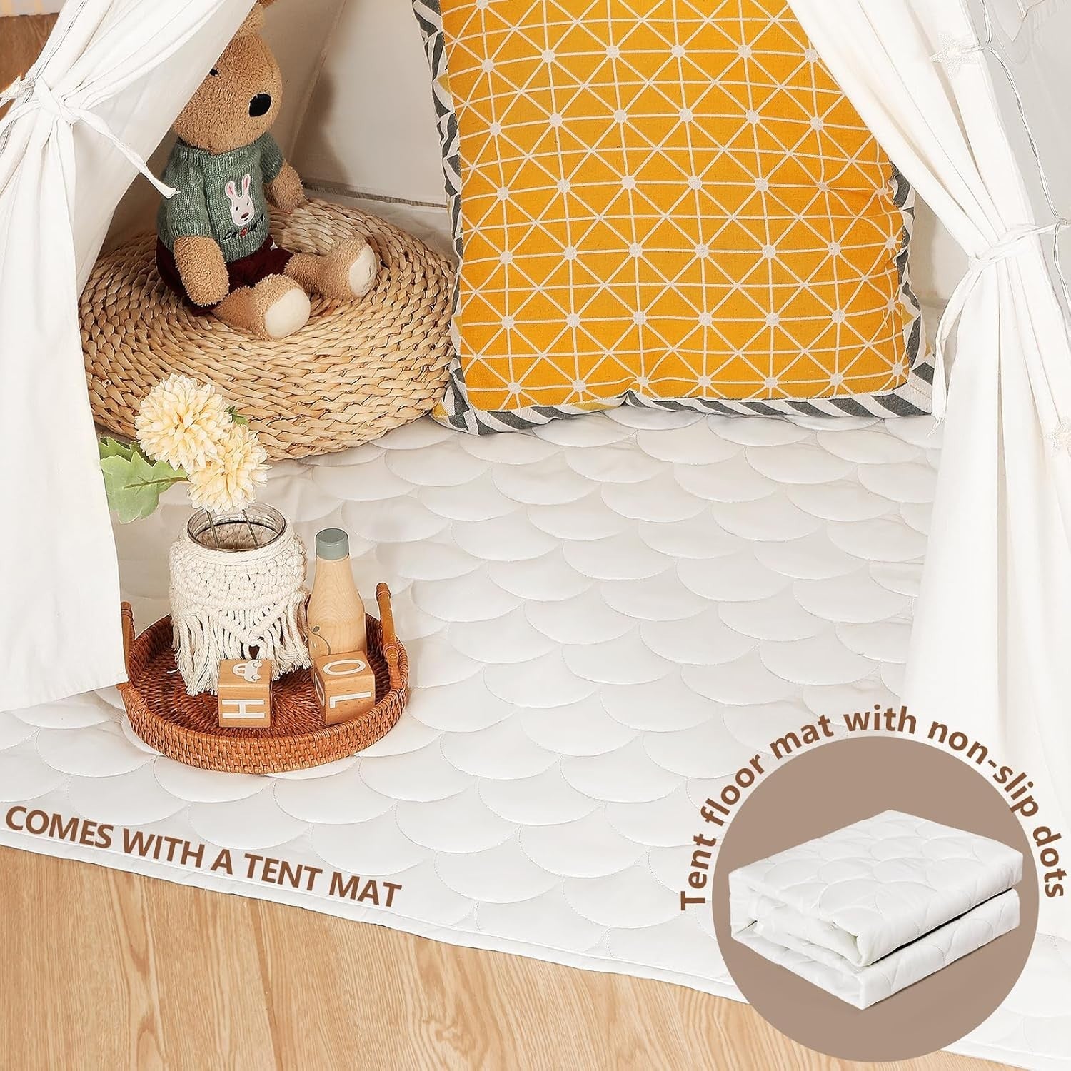 Kids Teepee Tent Cotton Large Indoor Outdoor Playhouse Mat Flags