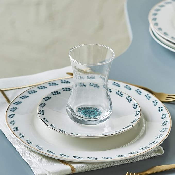 18pc Dessert Plates Bowls Set Porcelain Glass Tableware Service for 6