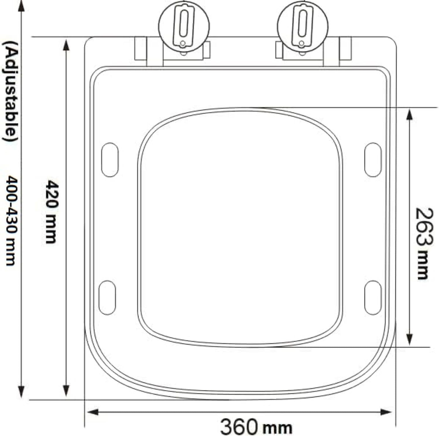 Square Toilet Seat Soft Close Quick Release Adjustable Hinges Easy Clean 42x36cm