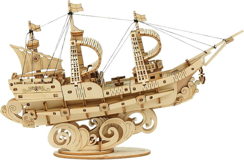 3D Wooden Ship Model Puzzle Kit - Mechanical Build for Teens & Adults