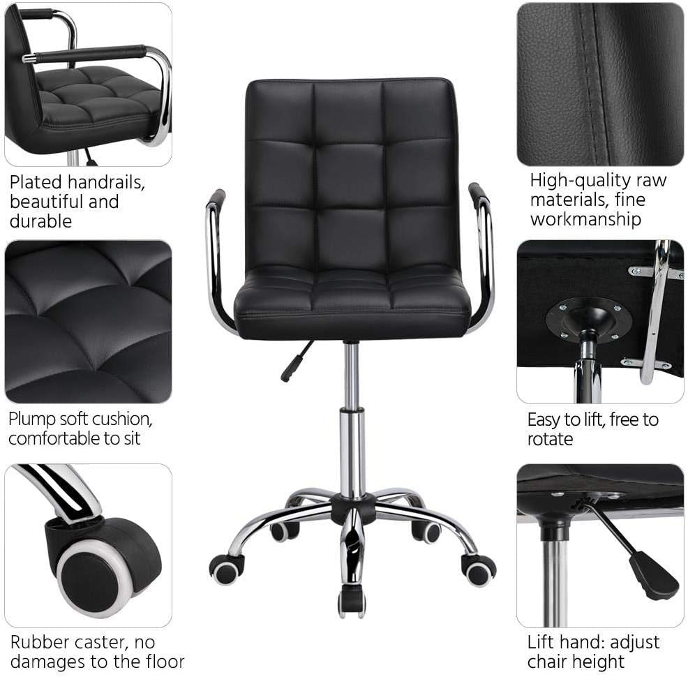 Office Desk Chair Faux Leather Swivel Adjustable Height Mid-Back Black