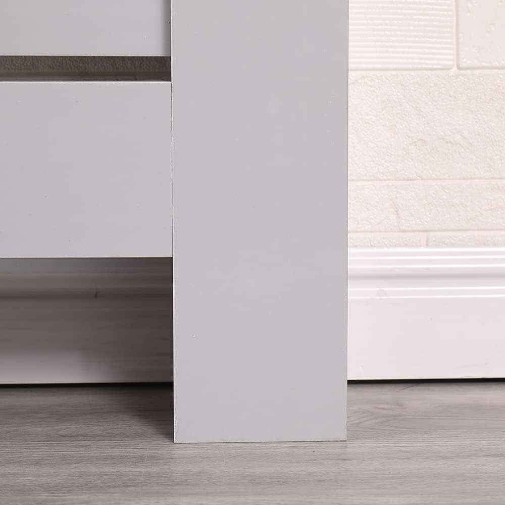 High Gloss Grey Radiator Cover Large 151cm Modern Slat Cabinet Display