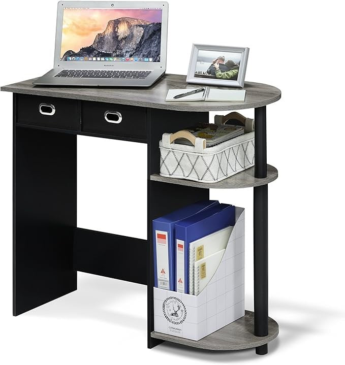 Compact Home Laptop Desk Study Writing Table Storage Shelves Small Space