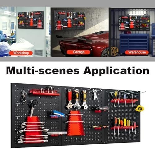Black + Red Wall-Mount Pegboard Kit 3 Boards Heavy Duty 25 Hooks Accessories
