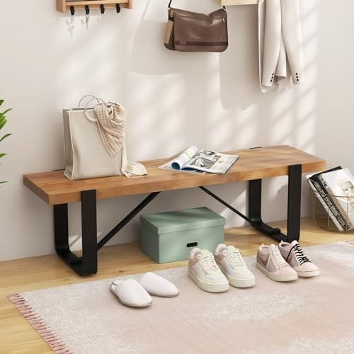 152cm Metal Dining & Hallway Bench – Rustic Wood Seat, 300KG Capacity