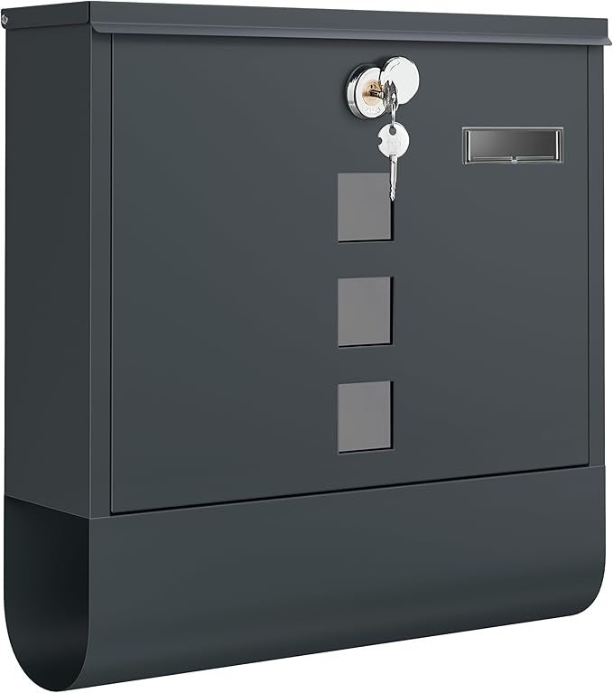 Wall Mounted Post Box with Lock Anthracite Grey Secure Mailbox 11x37x37cm