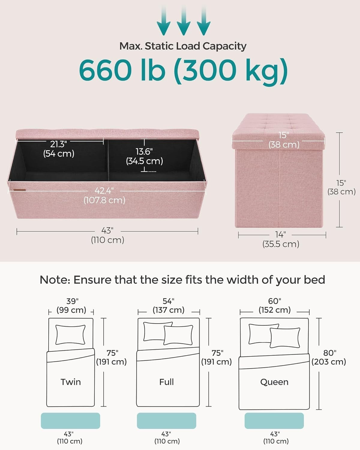 Storage Ottoman Bench 110cm Foldable Footrest Seat with Storage Jelly Pink