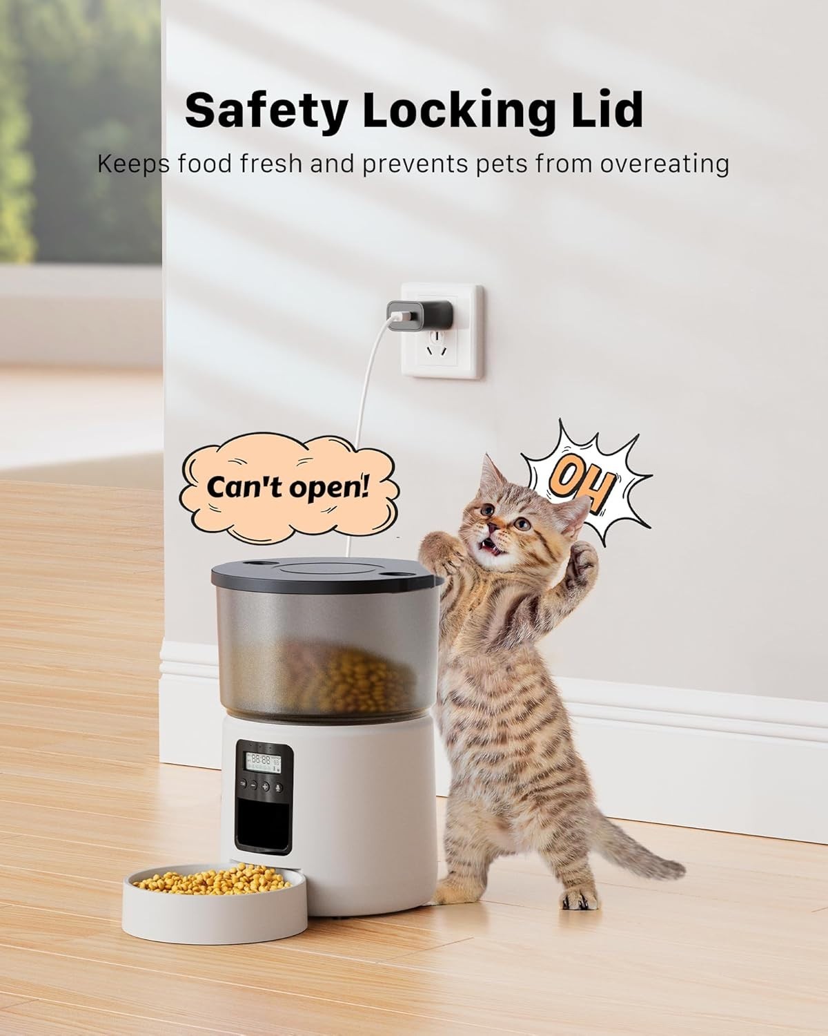 Automatic Cat Feeder 3L Timer Food Dispenser 6 Meal Voice Recorder White