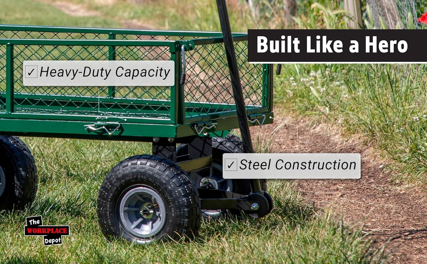 Heavy Duty Garden Trolley Cart 200kg Utility Wagon Off-Road Wheels Metal Frame